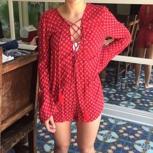 Long-Sleeved Red Romper